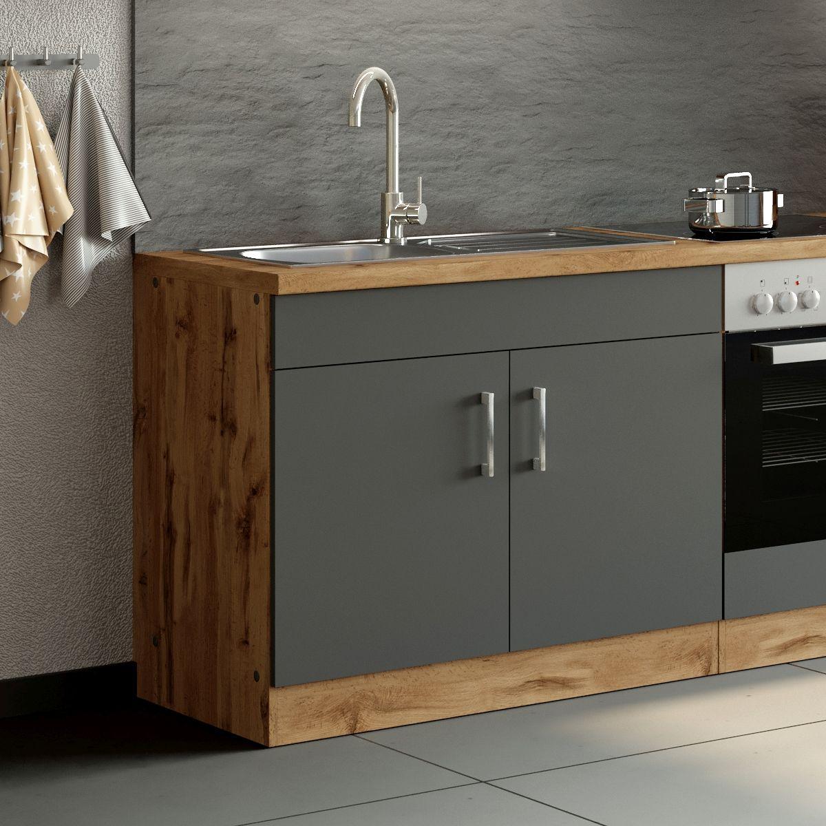Spülenschrank B: 100 cm Anthrazit mit Arbeitsplatte - Anthrazit, MODERN, Holzwerkstoff (100/85/60cm) - Held