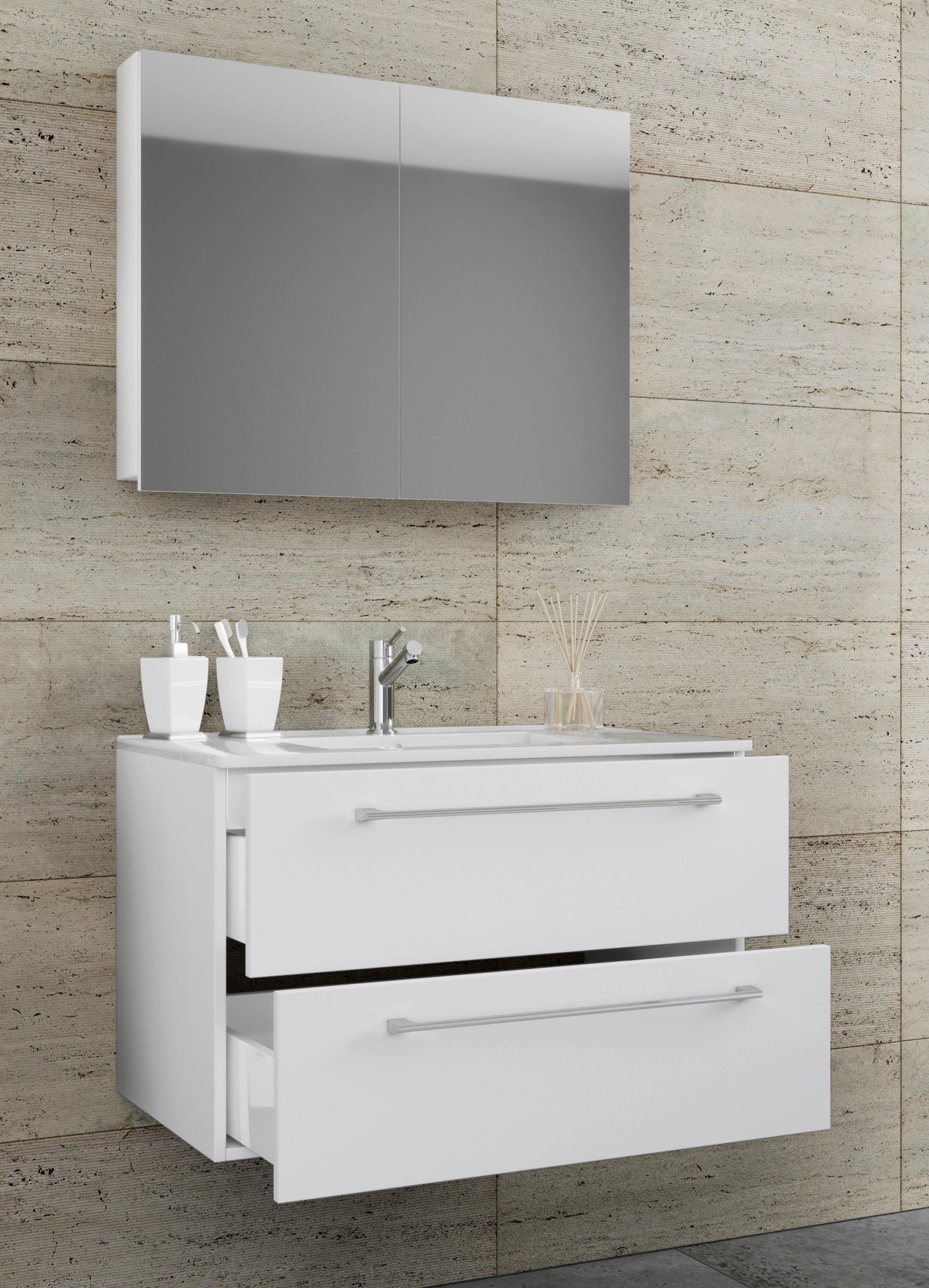 Badezimmer Badinos 3-Teilig Weiß B: 80 cm - Weiß, MODERN, Keramik/Holzwerkstoff (80cm) - MID.YOU