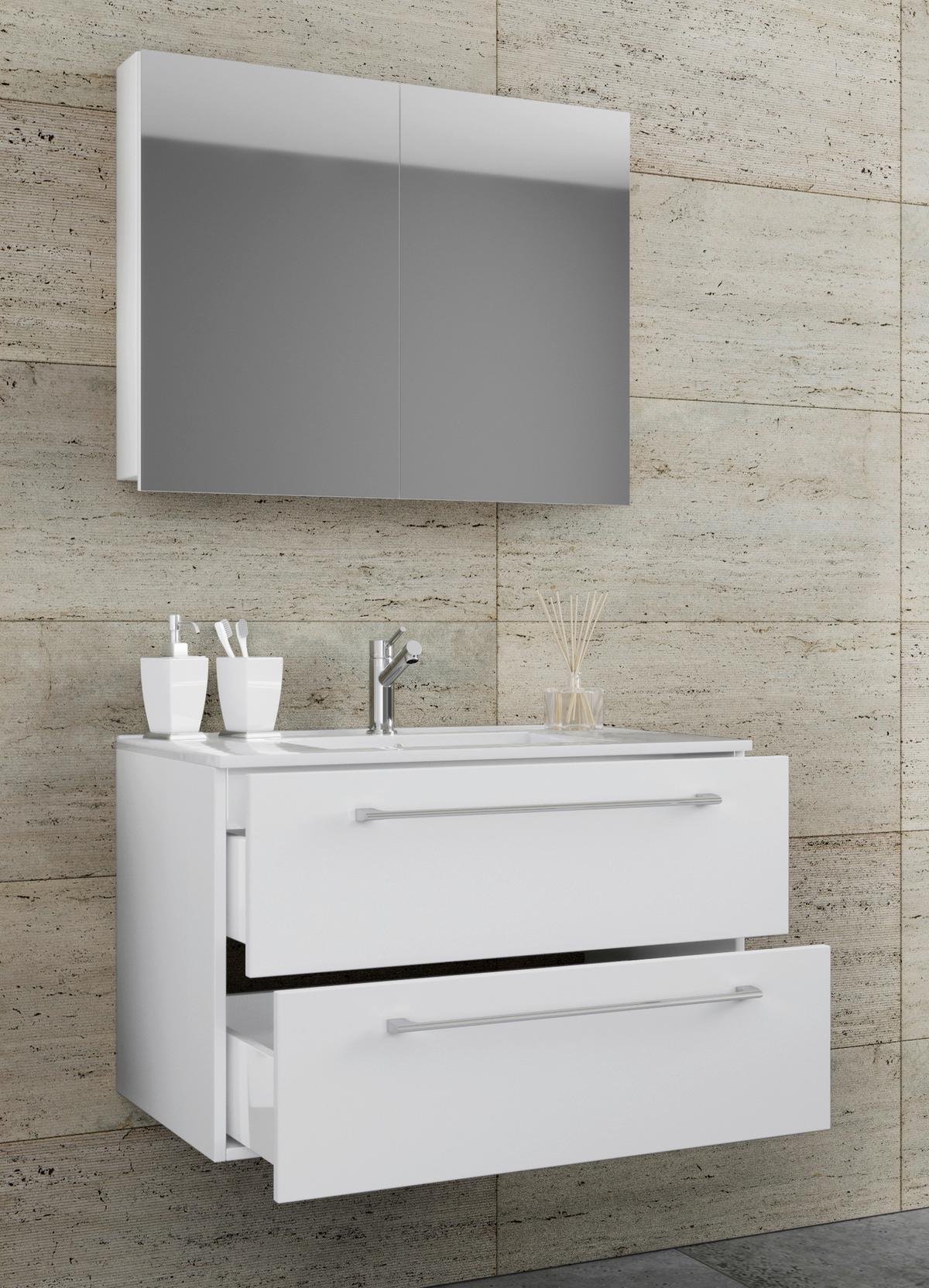 Badezimmer Badinos 3-teilig Weiß B: 80 Cm - Weiß, MODERN, Keramik/Holzwerkstoff (80cm) - MID.YOU