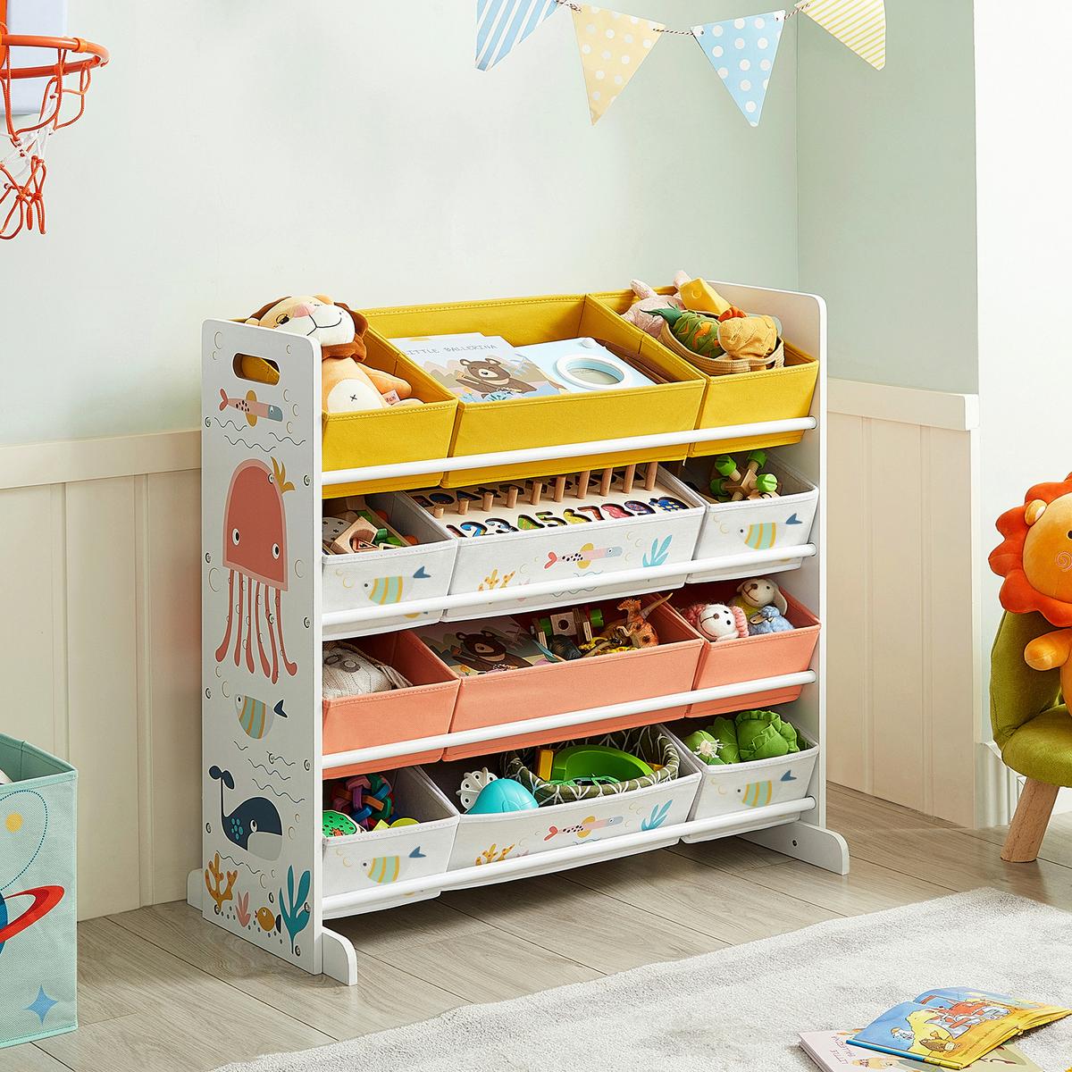 Toy Storage Shelf Weiß B: 83 Cm - Weiß, MODERN, Holzwerkstoff/Textil (83/78/38cm) - MID.YOU