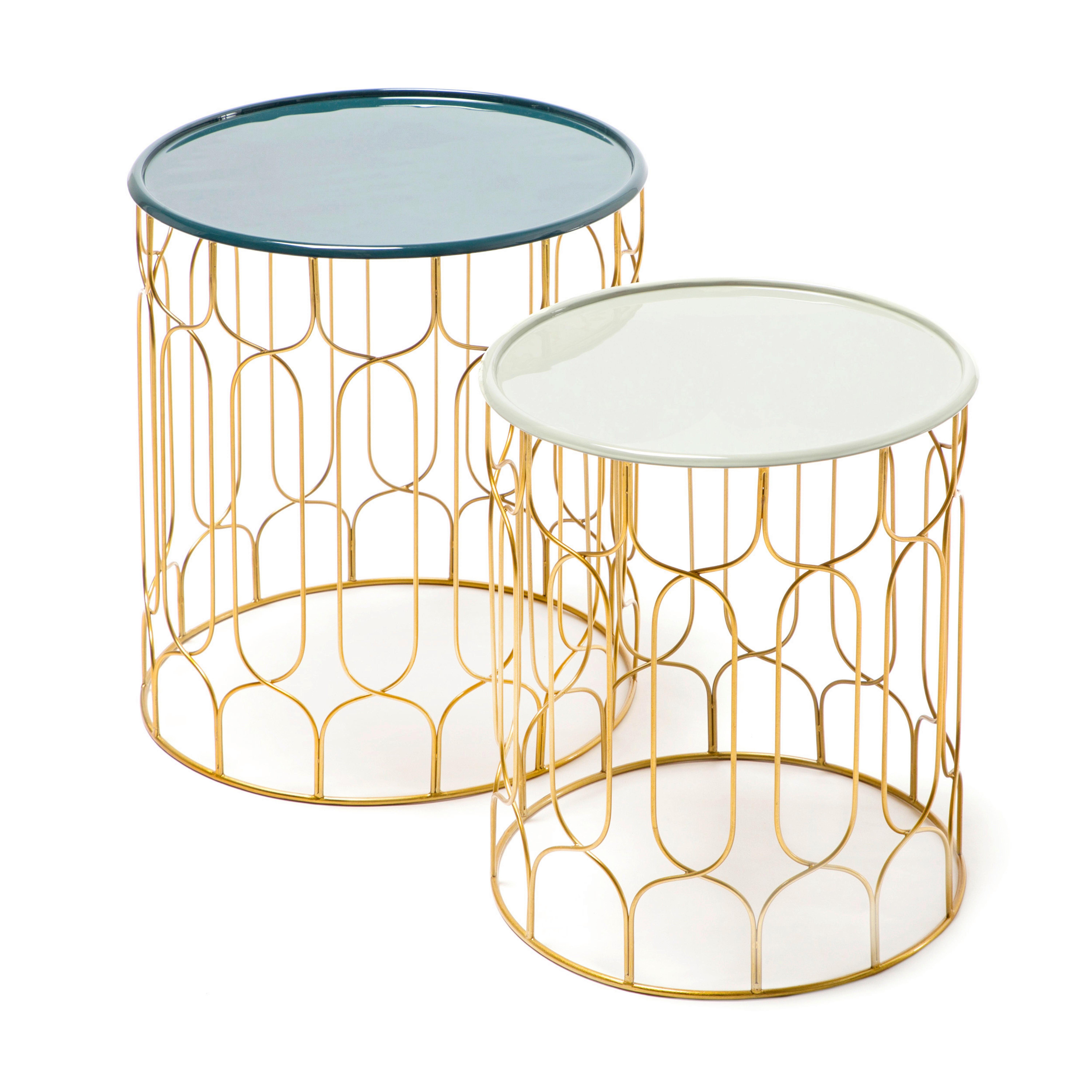 Beistelltisch 2er-set Rund Timba, Petrol/hellgrau/gold - Türkis/Goldfarben, MODERN, Metall (38 / 43/38/43/44 / 49cm) - Kayoom