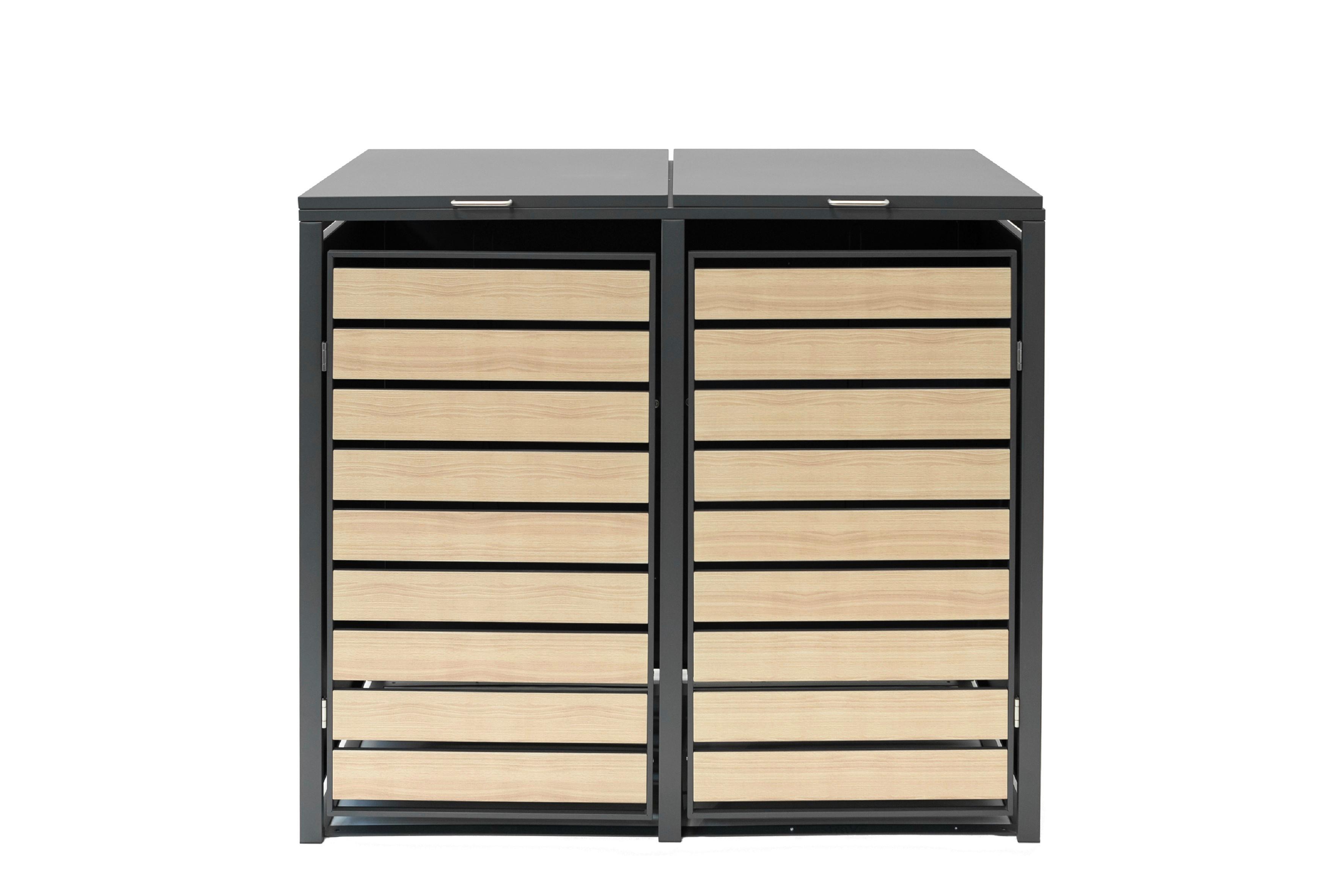 Mülltonnenbox Mülltonnenbox 2-Fach 240 Liter - Anthrazit/Naturfarben, Basics, Metall (80/116/132cm)
