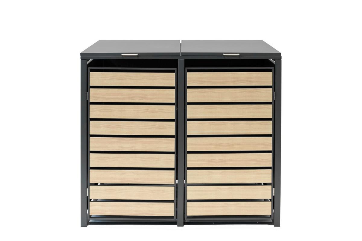 Mülltonnenbox Mülltonnenbox 2-Fach 240 Liter - Anthrazit/Naturfarben, Basics, Metall (80/116/132cm)