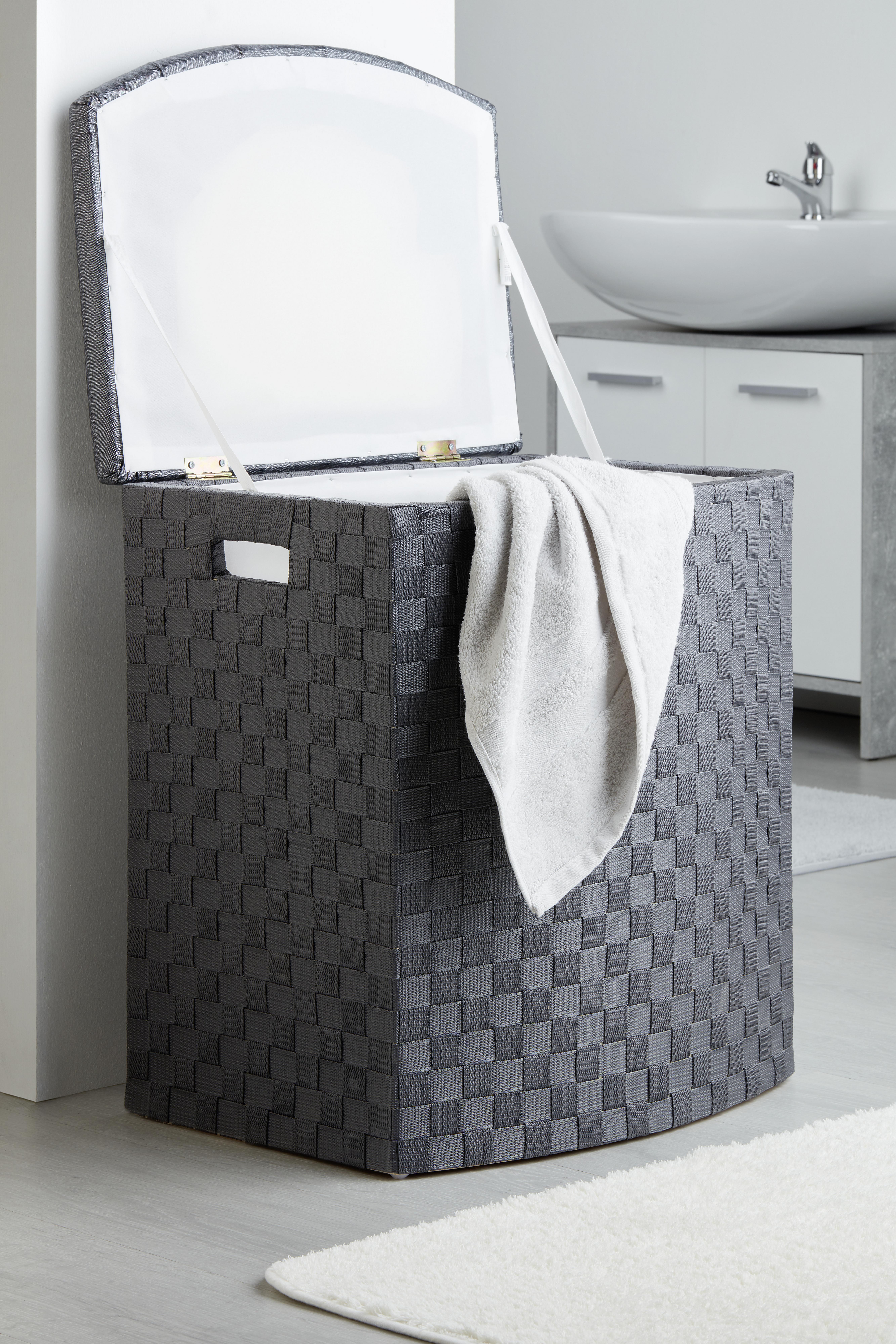Szennyestartó Ghada Kb. 102l - antracit, Konventionell, műanyag/textil (49,5/37/56cm) - Luca Bessoni