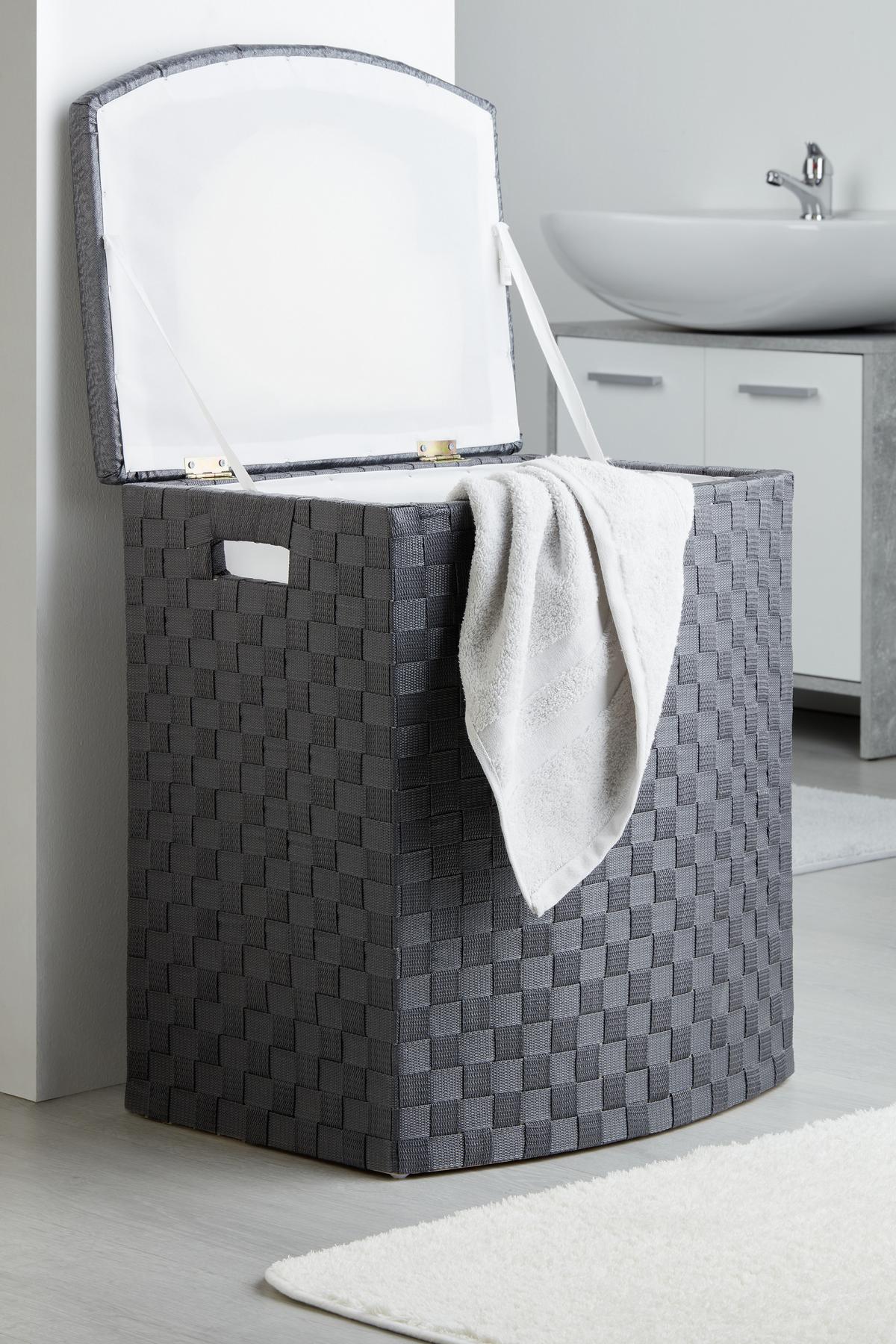 Wäschetonne mit Deckel Ghada Anthrazit, 49,5x37x56 cm - Anthrazit, KONVENTIONELL, Kunststoff/Textil (49,5/37/56cm) - Luca Bessoni