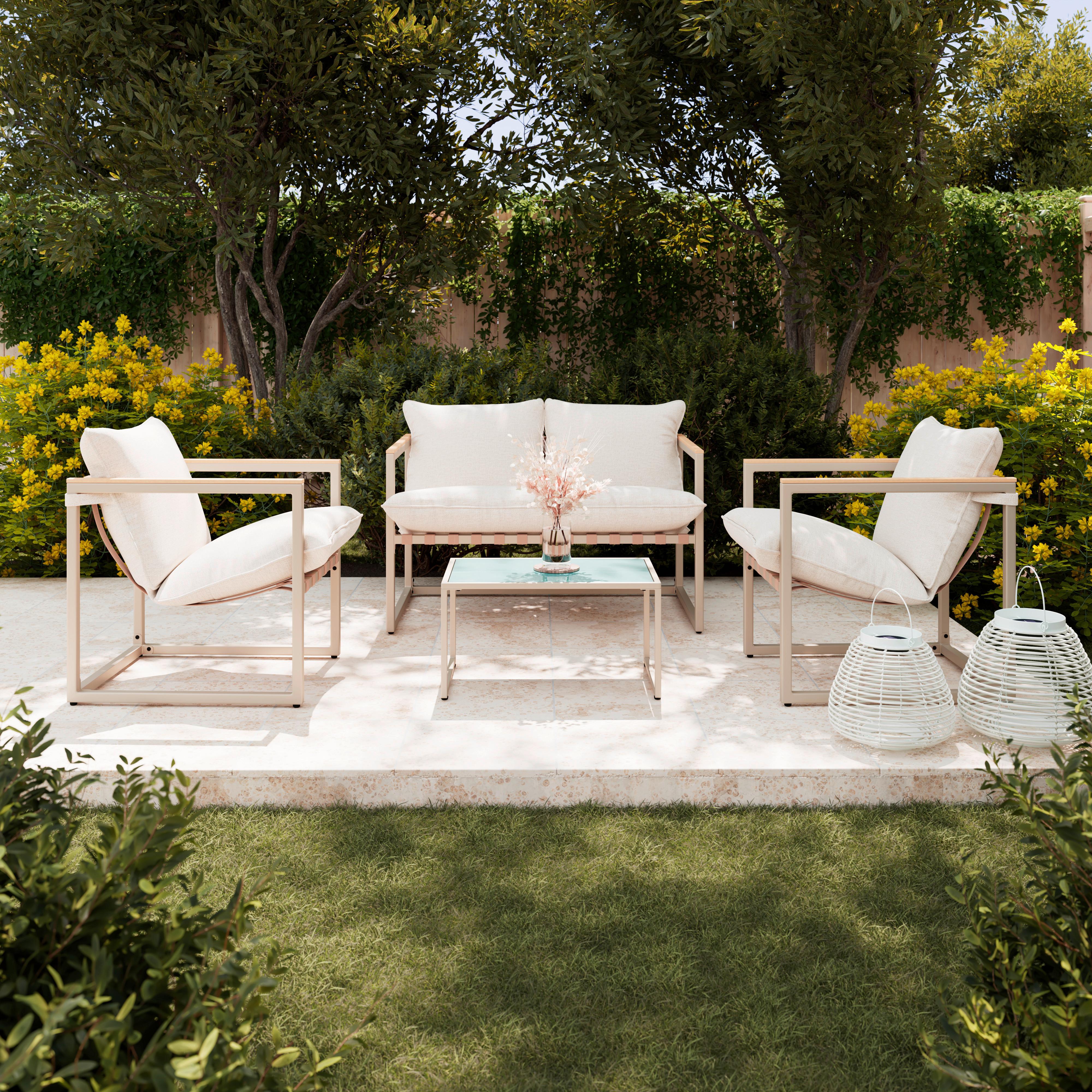TERASOVÁ SEDACÍ SOUPRAVA LARA - šedá/krémová, Moderní, kov/textil (114cm) - Bessagi Garden