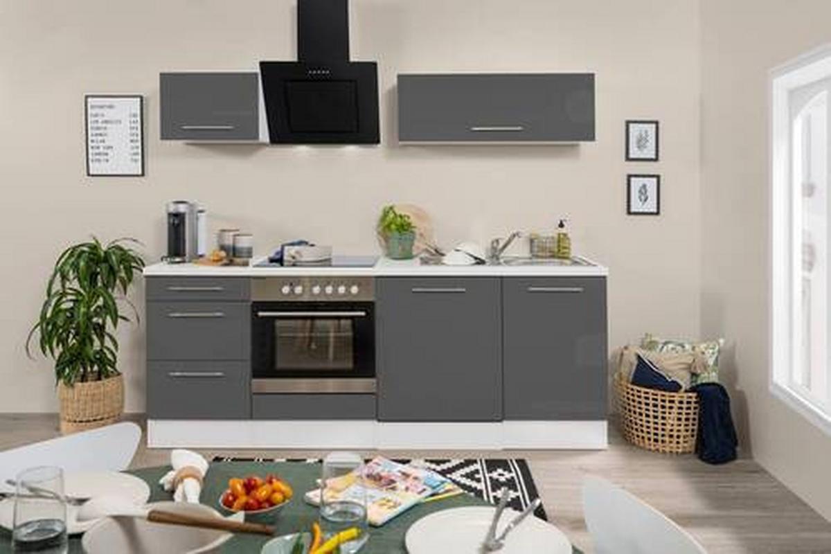 Küchenzeile mit Geräten 220 cm Grau/Weiß - Schwarz/Weiß, KONVENTIONELL, Holzwerkstoff (220cm) - Respekta