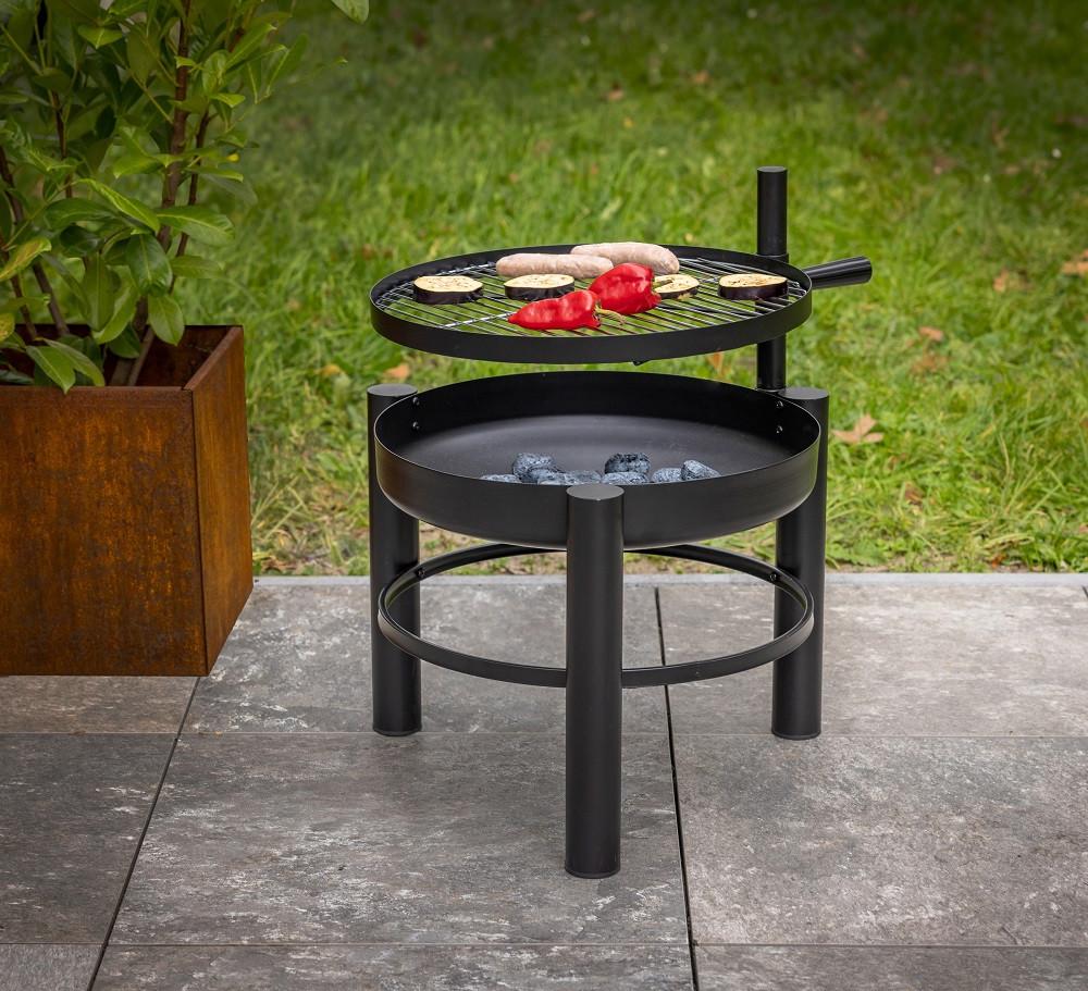 FEUERSCHALE FEUERSCHALE MIT BBQ-ROST S - Schwarz, LIFESTYLE, Metall (66,5/69/54cm)