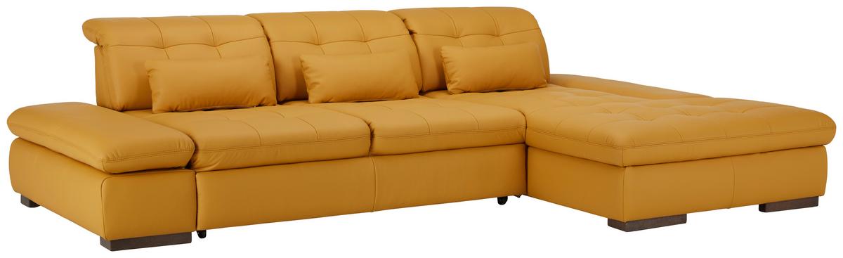 Rohová sedačka SANFINO, pravá kari žlutá pravá kůže - curry žlutá/barvy chromu, Konvenční, kov/kůže (305/199cm) - Premium Living