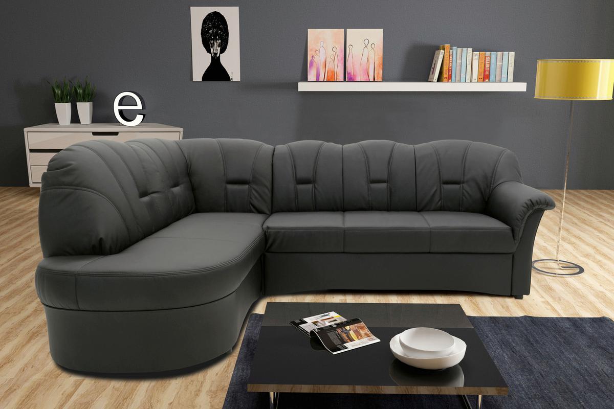 Ecksofa mit Bettfunktion Papenburg Schwarz Lederlook - Schwarz, KONVENTIONELL, Textil (180/243cm) - MID.YOU