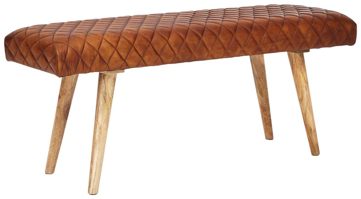 Viacúčelová lavica hnedá koža - hnedá/prírodná farba, Modern, koža/drevo (115/53/38cm) - MID.YOU