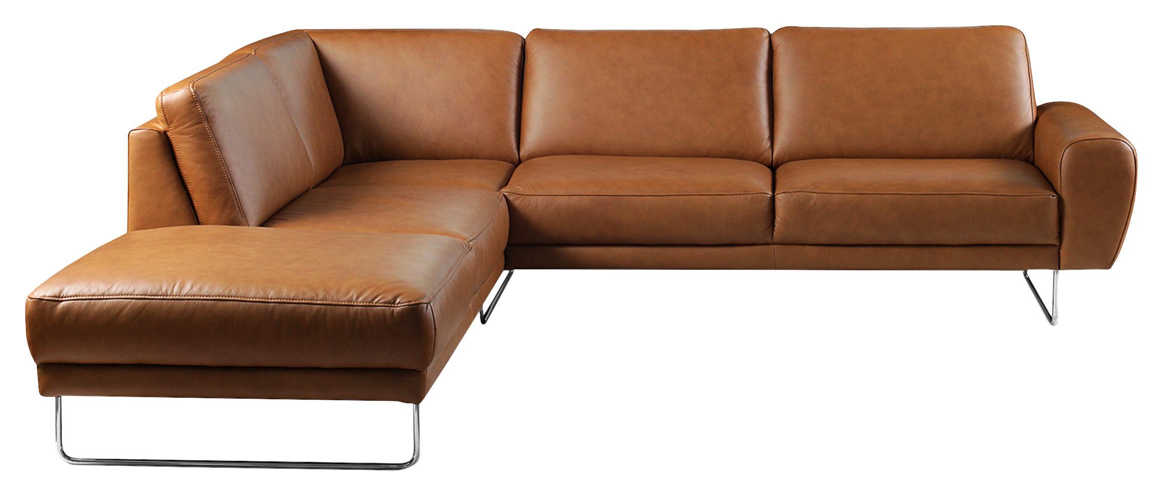 Ecksofa Spring Cognac Chrom S: 250x273 Cm - Chromfarben/Cognac, Design, Leder (250/273cm) - Livetastic