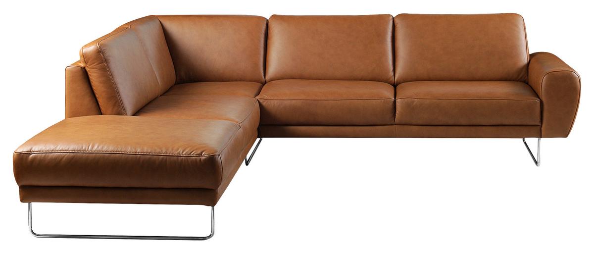 Ecksofa Spring Cognac Chrom S: 250x273 Cm - Chromfarben/Cognac, Design, Leder (250/273cm) - Livetastic