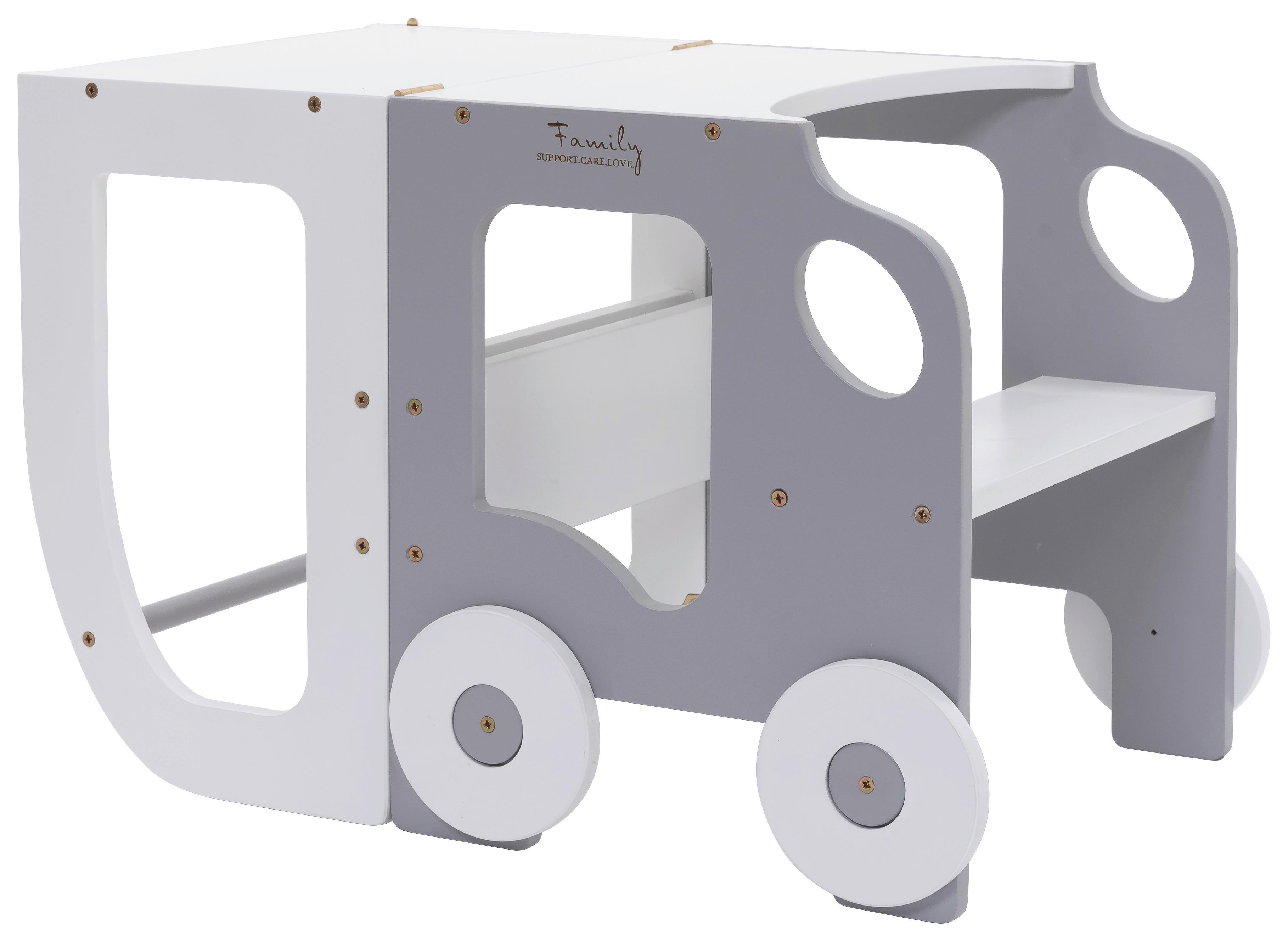 Hochstuhl Car Step Stool aus Holz Grau/Weiß - Weiß/Grau, Basics, Holz (38/90/40cm)