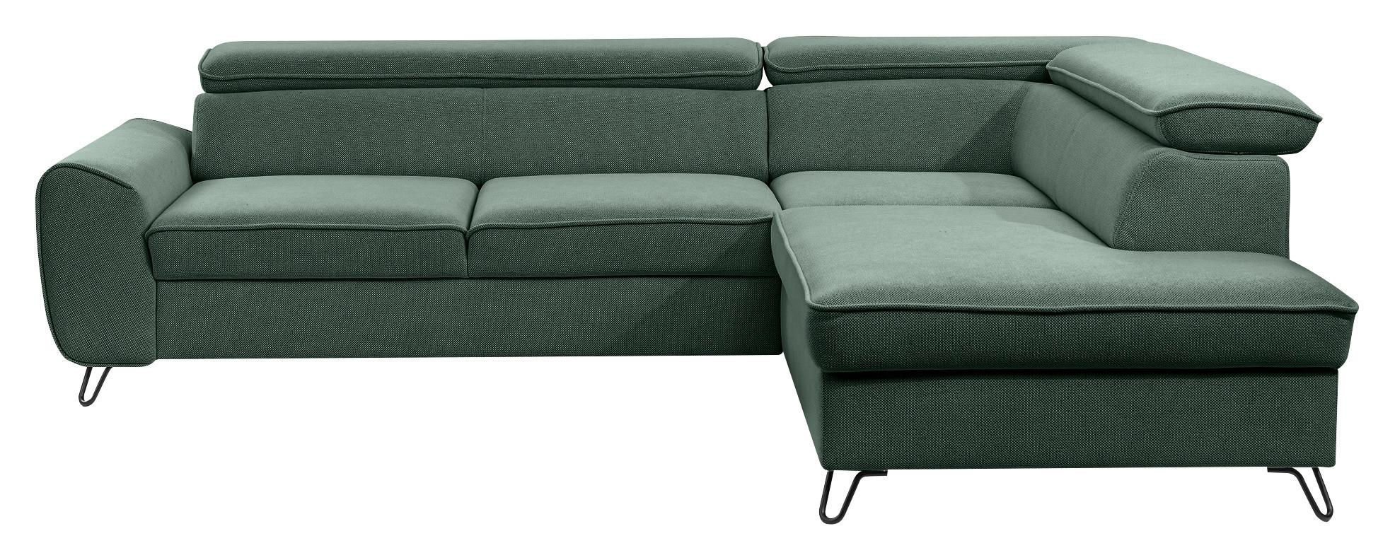 Rohová sedačka IDYLLA, pravá lesní zelená,úl.prostor,lůžko - černá/lesní zelená, Design, kov/textil (250/200cm)