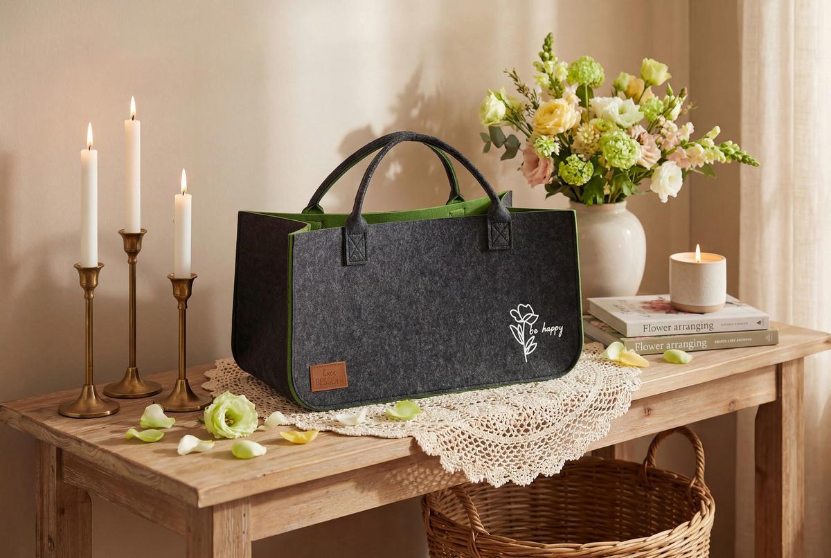 HANDTASCHE ELKE - Dunkelgrau/Grasgrün, KONVENTIONELL, Textil (52/25/25cm) - Luca Bessoni