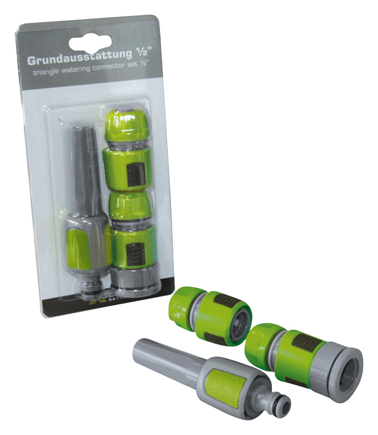 5-teiliges Gartenschlauch-Adapter Set aus Kunststoff grün/grau 