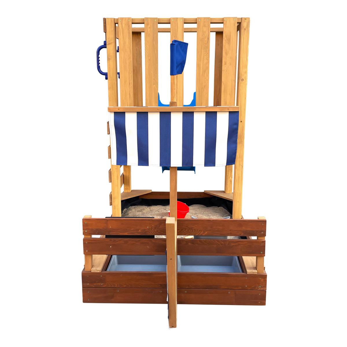 Spielturm Vicky mit Rutsche Blau - Blau/Braun, Basics, Holz/Kunststoff (180,5/87/150cm) - Ambia Garden