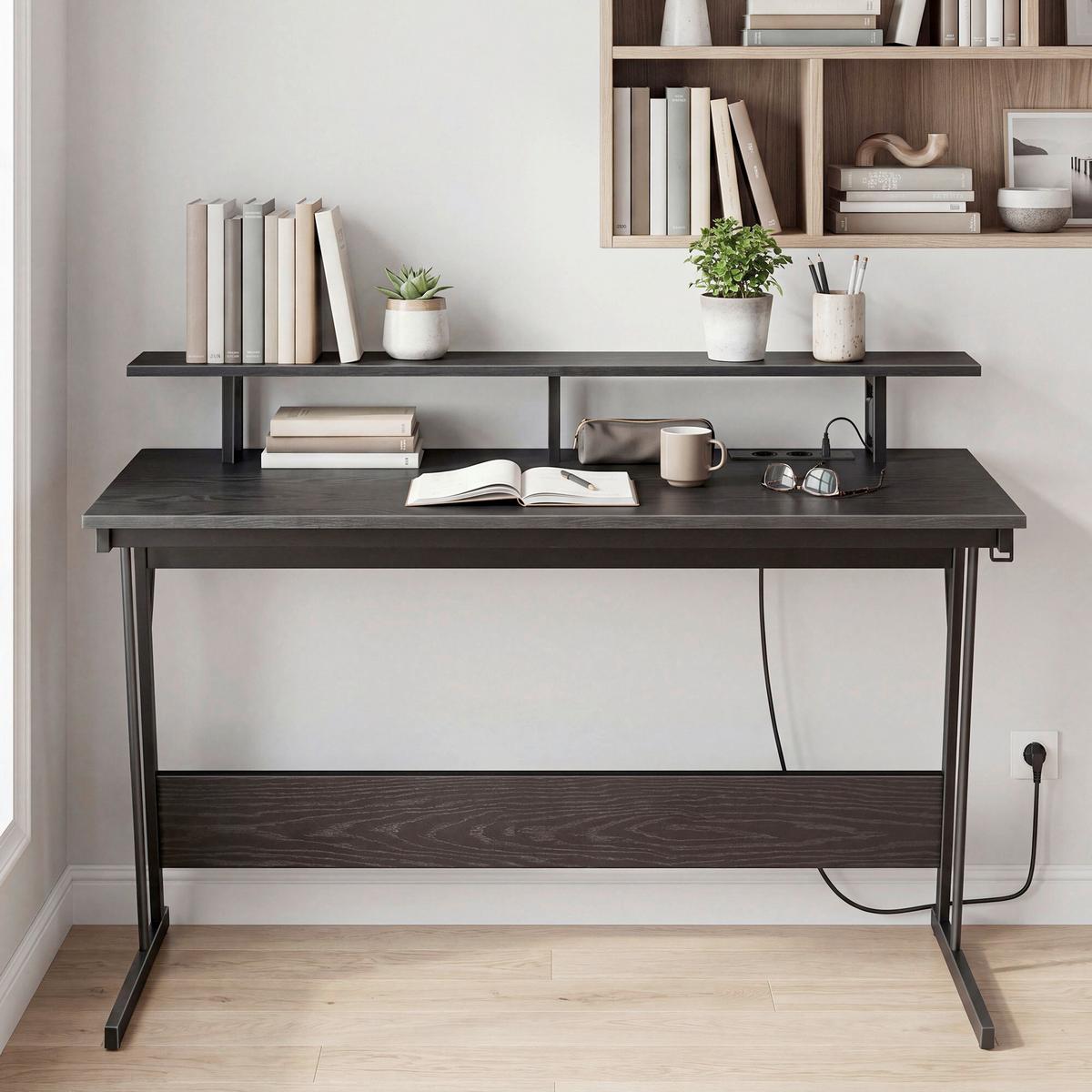 PC stôl LWD192B56V1 - čierna, Trend, kov/kompozitné drevo (120/60/91cm) - MID.YOU