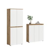 Garderobenschrank Scarpa Eiche Dekor, Weiß B: 140 Cm - Eichefarben/Schwarz, Design, Holzwerkstoff (190/175/37cm) - Livetastic