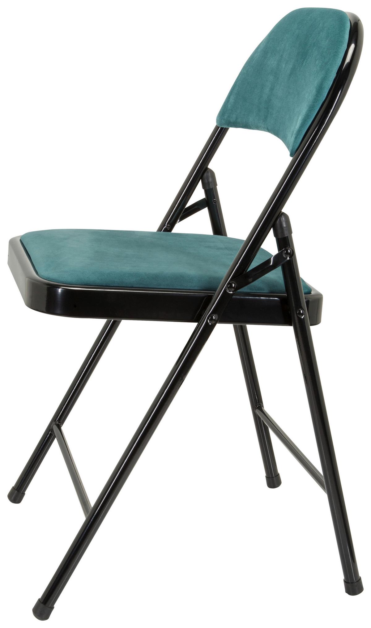 Klappstuhl Tudela I Schwarz/Türkis Samt - Türkis/Schwarz, Basics, Textil/Metall (44/80/49cm) - MID.YOU