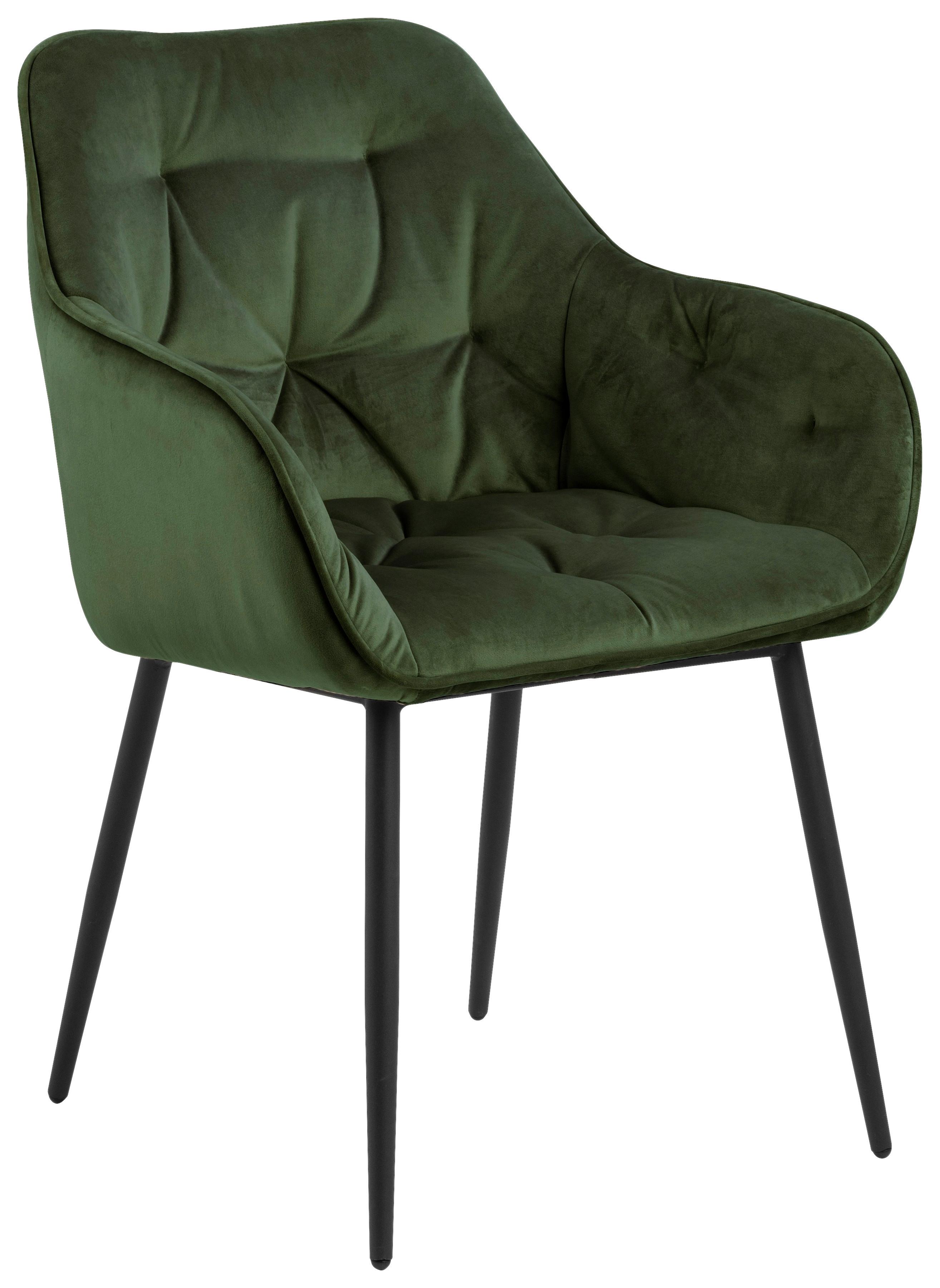 Židle S Područkami Brooke Zelená Samet - černá/zelená, Trend, kov/textil (58/83/55cm) - Livetastic