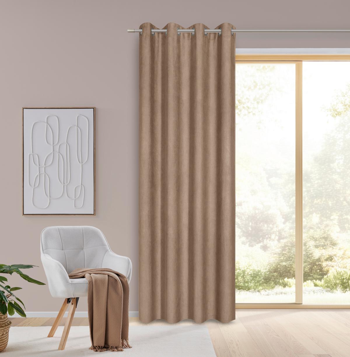 Závěs s očky Velours, 140x245cm - světle hnědá, Konvenční, textil (140/245cm) - Mömax