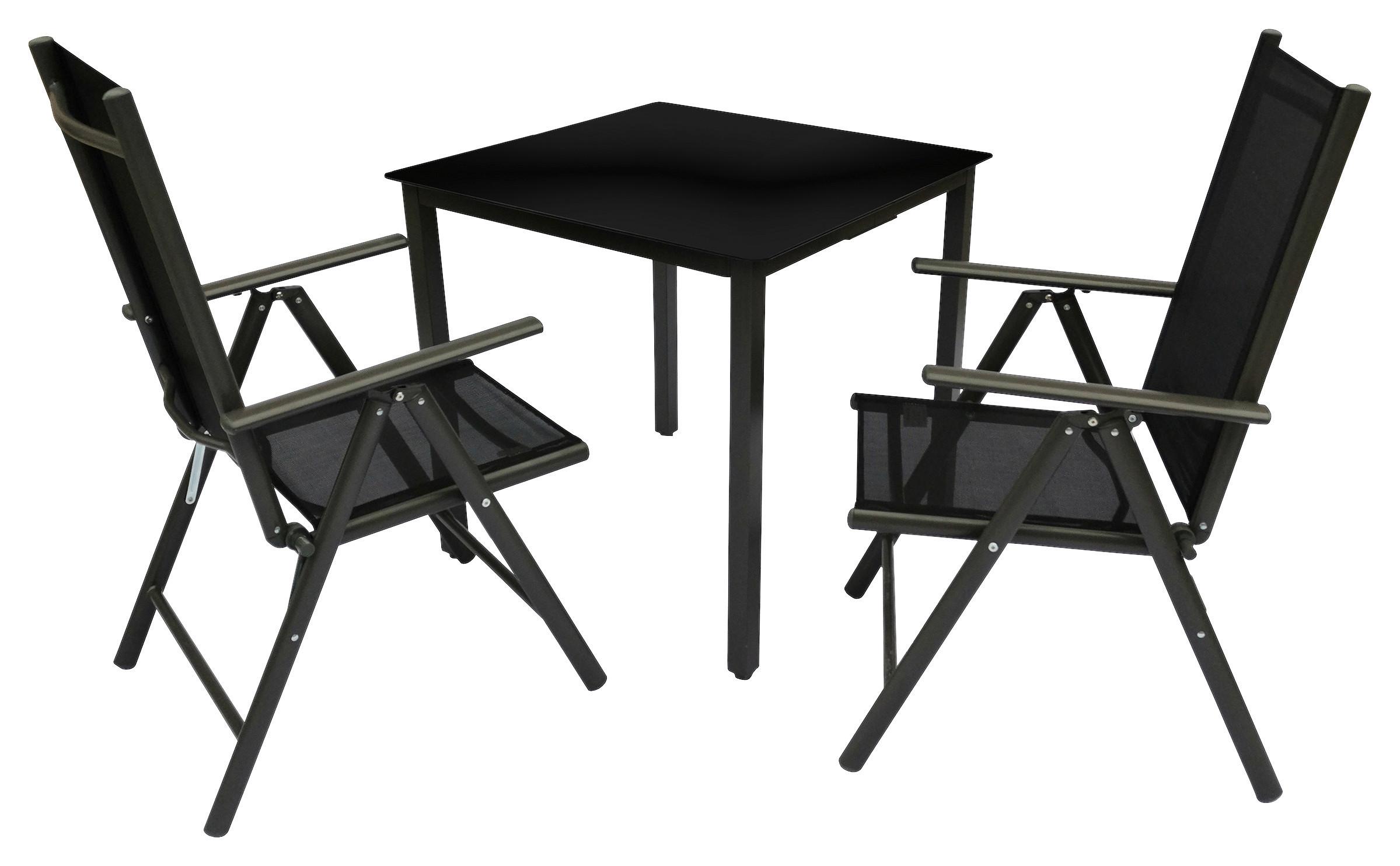 Kertibútor-garnitúra 3tlg. Alu Sitzgruppe 80x80 - fekete/antracit, Basics, üveg/fém - Gardenson