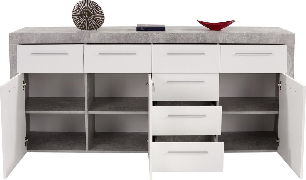 Kommode B 194cm Focus Beton Optik/weiß - Schwarz/Weiß, MODERN, Holzwerkstoff (194/86/45cm)