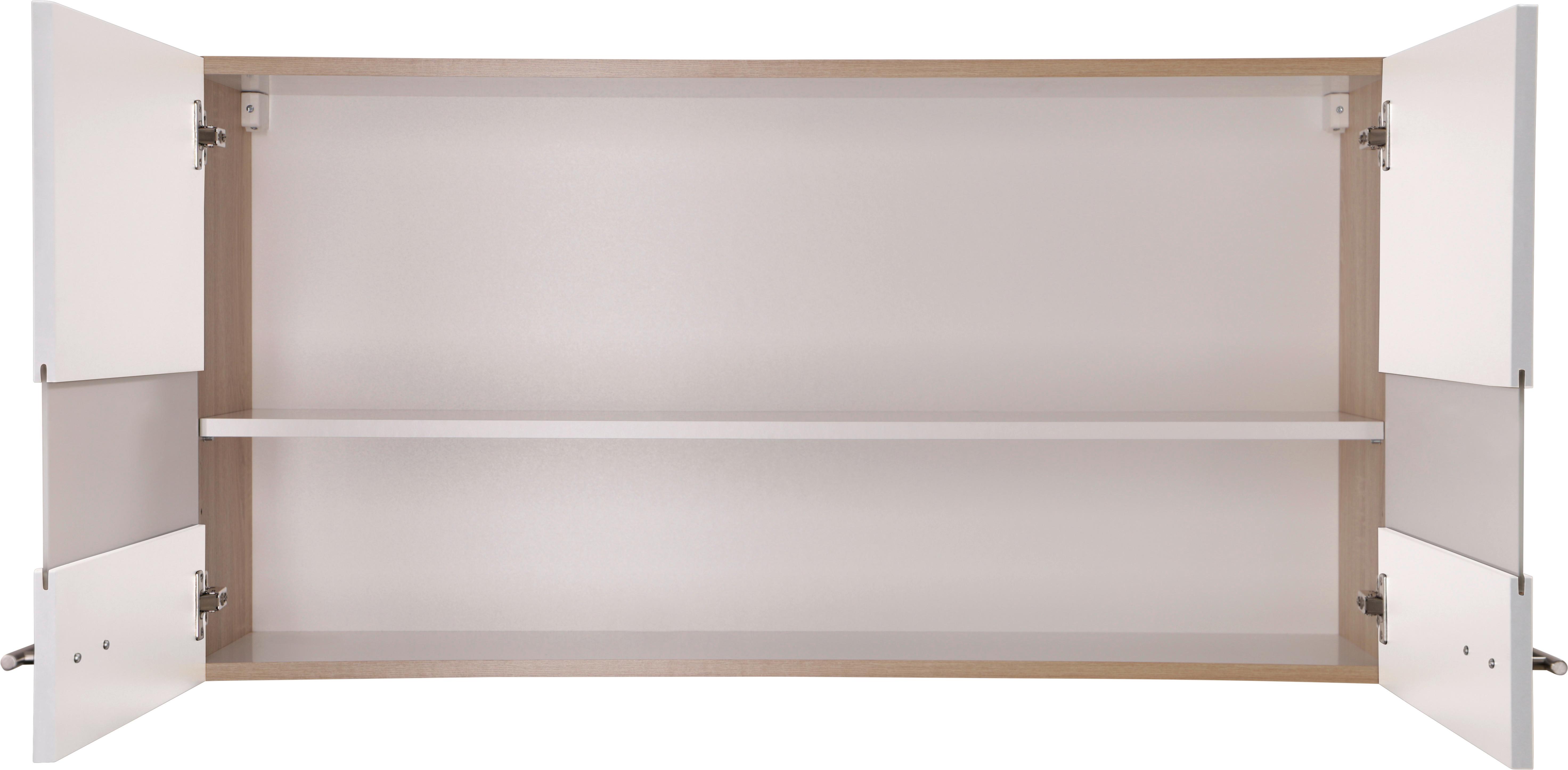 Küchenoberschrank Merle Weiß/Eiche Dekor B:110cm - Eichefarben/Weiß, Basics, Glas/Holzwerkstoff (110/56,1/34,6cm) - Respekta