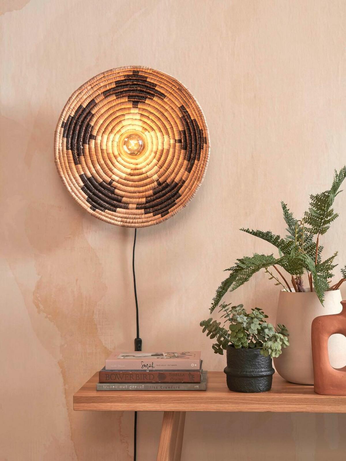 Wandleuchte Andros - Schwarz/Naturfarben, Basics, Naturmaterialien (45/6cm) - Good & Mojo