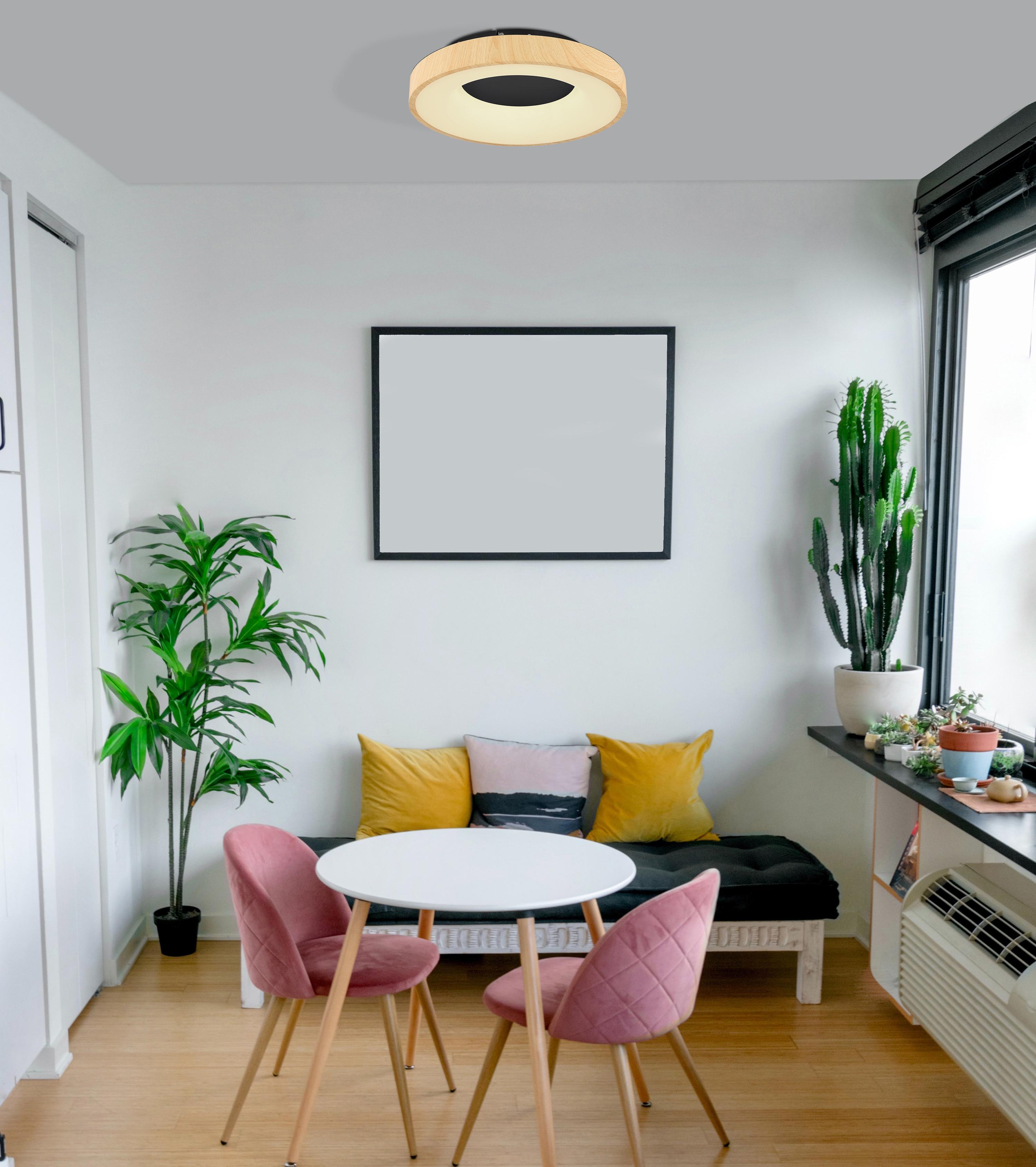 LED-Deckenleuchte Ø 40 cm mit Farbtemperaturwechsler - Opal/Schwarz, Natur, Kunststoff/Metall (40/10cm) - Globo