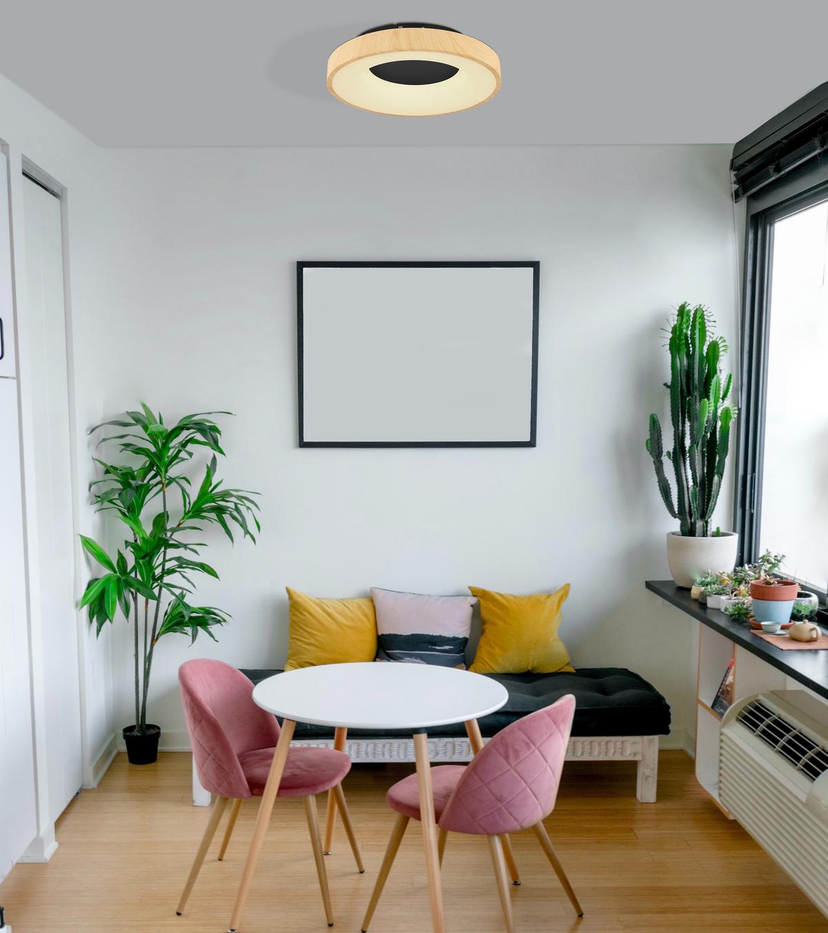 LED-Deckenleuchte Ø 40 cm mit Farbtemperaturwechsler - Opal/Schwarz, Natur, Kunststoff/Metall (40/10cm) - Globo