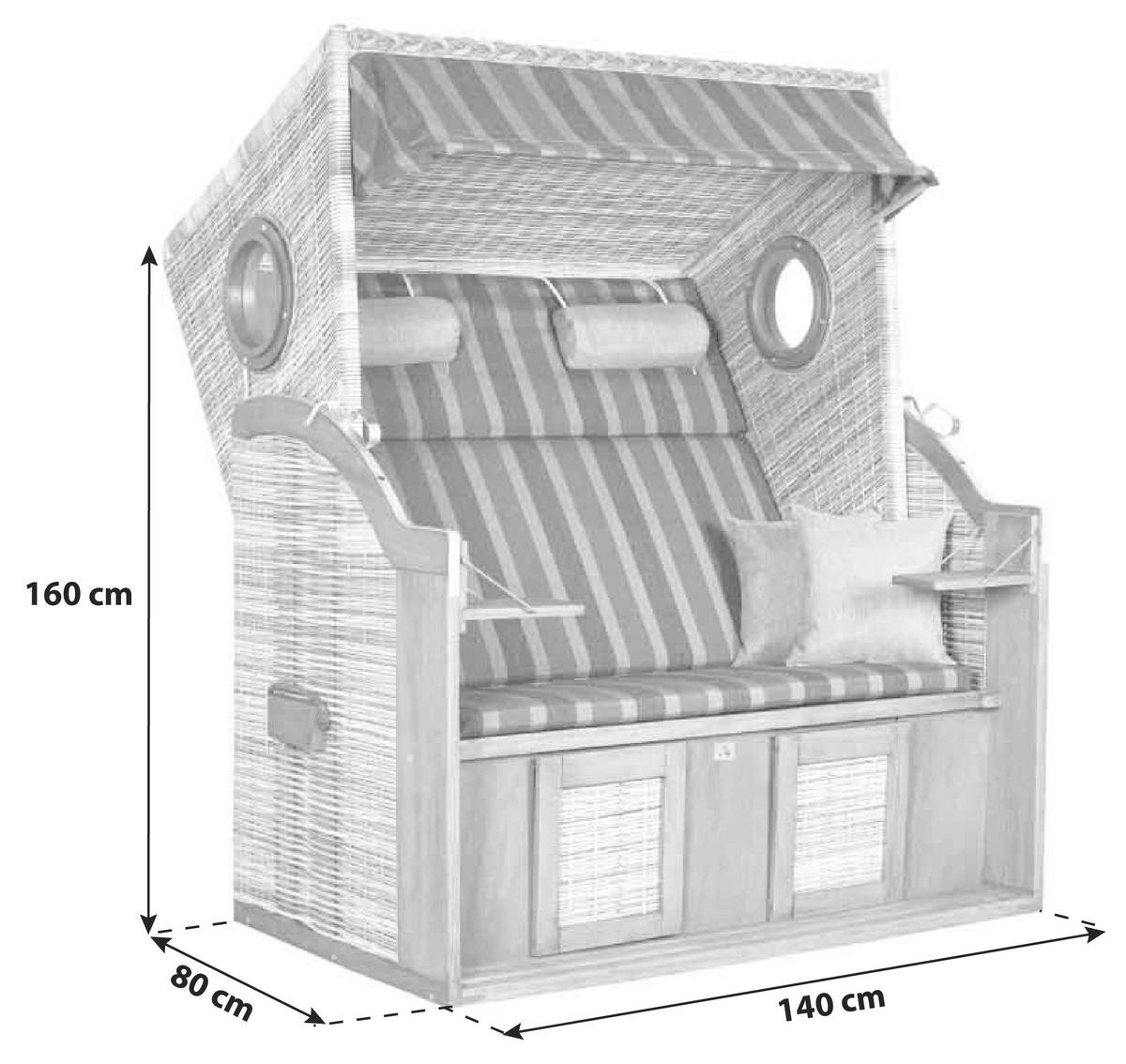 Strandkorb Ostsee Devries 2-Sitzer - Braun/Grau, Basics, Holz/Kunststoff (140/160/80cm) - Gardenson