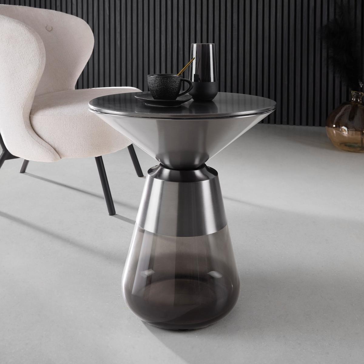 ODKLÁDACÍ STOLEK BAILY -TREND- - šedá/černý chrom, Romantický / Rustikální, kov/sklo (48/54,5cm) - Premium Living