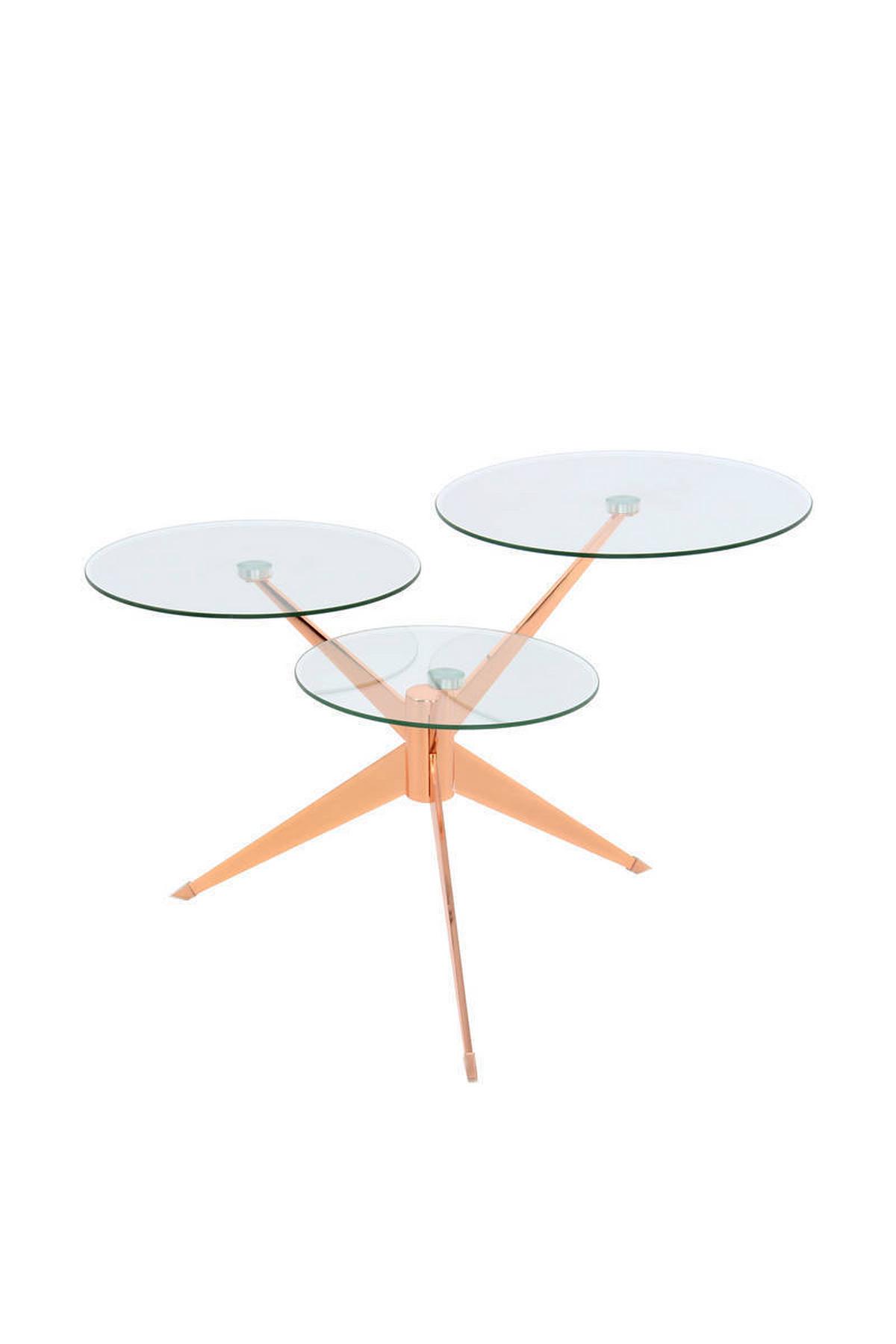 Beistelltisch Mit 3 Tischplatten Triplet Kupfer - Rosa/Kupferfarben, Basics, Glas/Holzwerkstoff (60/46/75cm) - Kayoom