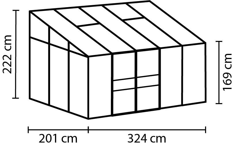 Anlehn-Gewächshausbausatz Ida 6500 Hkp 4mm, Alufarben - Alufarben, Basics, Metall (324,3/220,8/201,4cm)