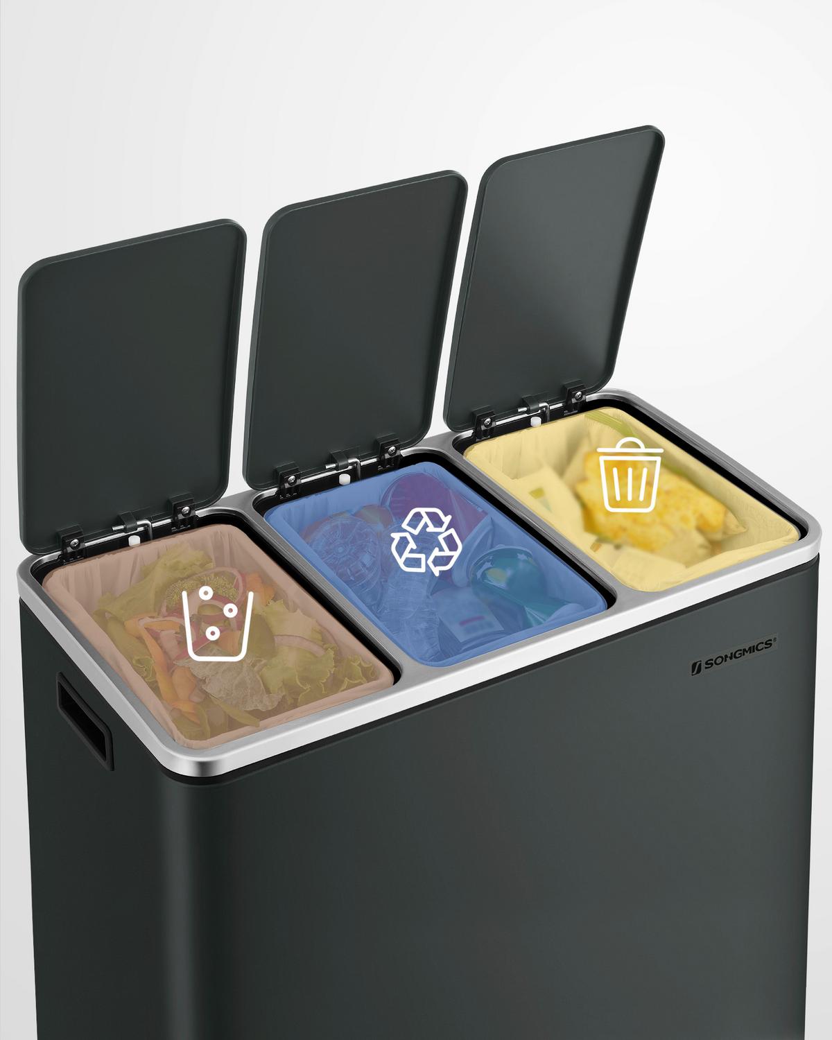 Abfallsammler Grau B: 61cm - Schwarz/Grau, Basics, Kunststoff/Metall (61/55,5/31,5cm)