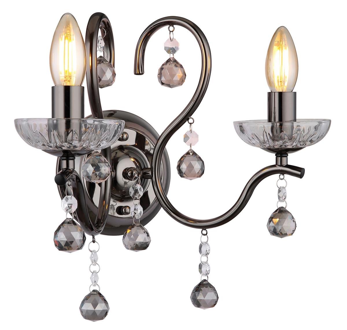 Wandleuchte 64134-2w - Klar/Schwarzchrom, KONVENTIONELL, Glas/Metall (33/21,7/33cm) - Globo