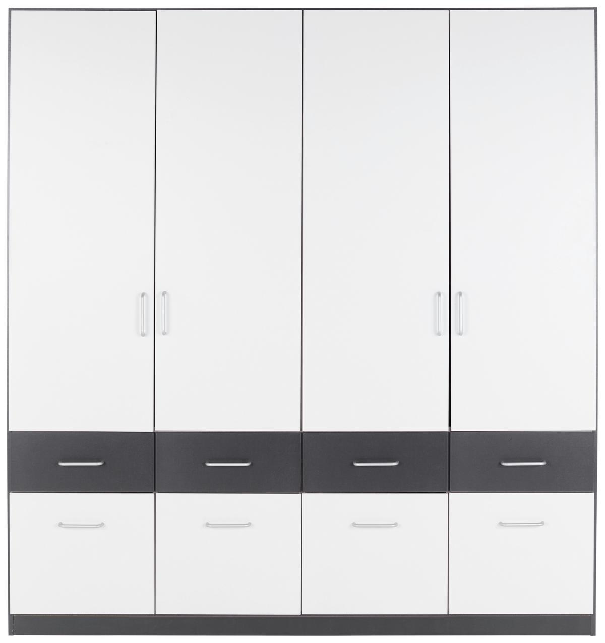 Drehtürenschrank Mit Schubladen 181cm Aalen Extra - Weiß/Grau, KONVENTIONELL, Holzwerkstoff (181/197/54cm)