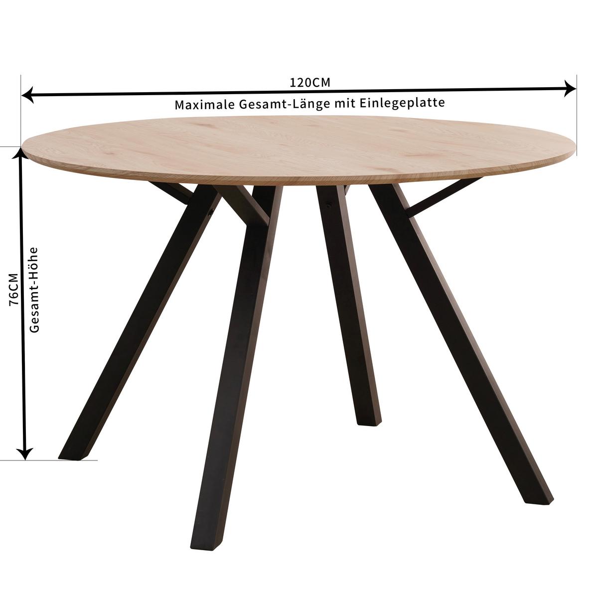 Esstisch Rund Arno 120x76 Naturfarben - Schwarz/Naturfarben, KONVENTIONELL, Holzwerkstoff/Metall (120/76/120cm)