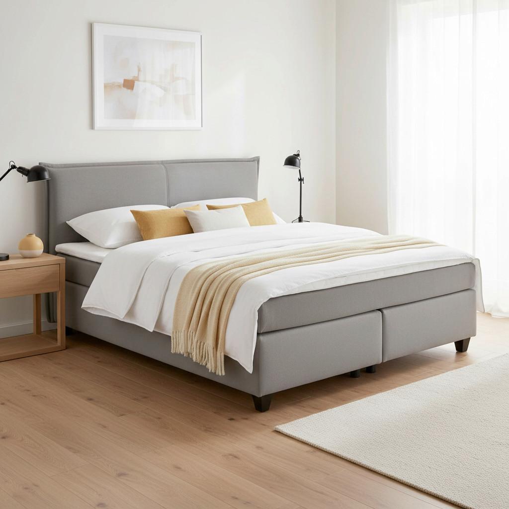 Postel boxspring s toperem, 180x200 cm, šedá - šedá/černá, Moderní, dřevo/textil (180/200cm) - Bessagi Home