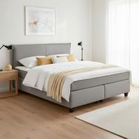 Postel boxspring s toperem, 180x200 cm, šedá - šedá/černá, Moderní, dřevo/textil (180/200cm) - Bessagi Home
