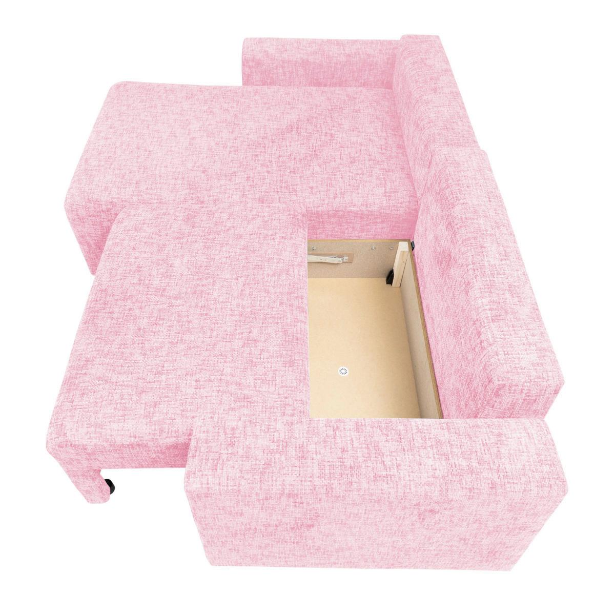 Ecksofa Dallas Struktur Rosa 258x173 Cm - Schwarz/Rosa, MODERN, Holz/Kunststoff (258/173cm)