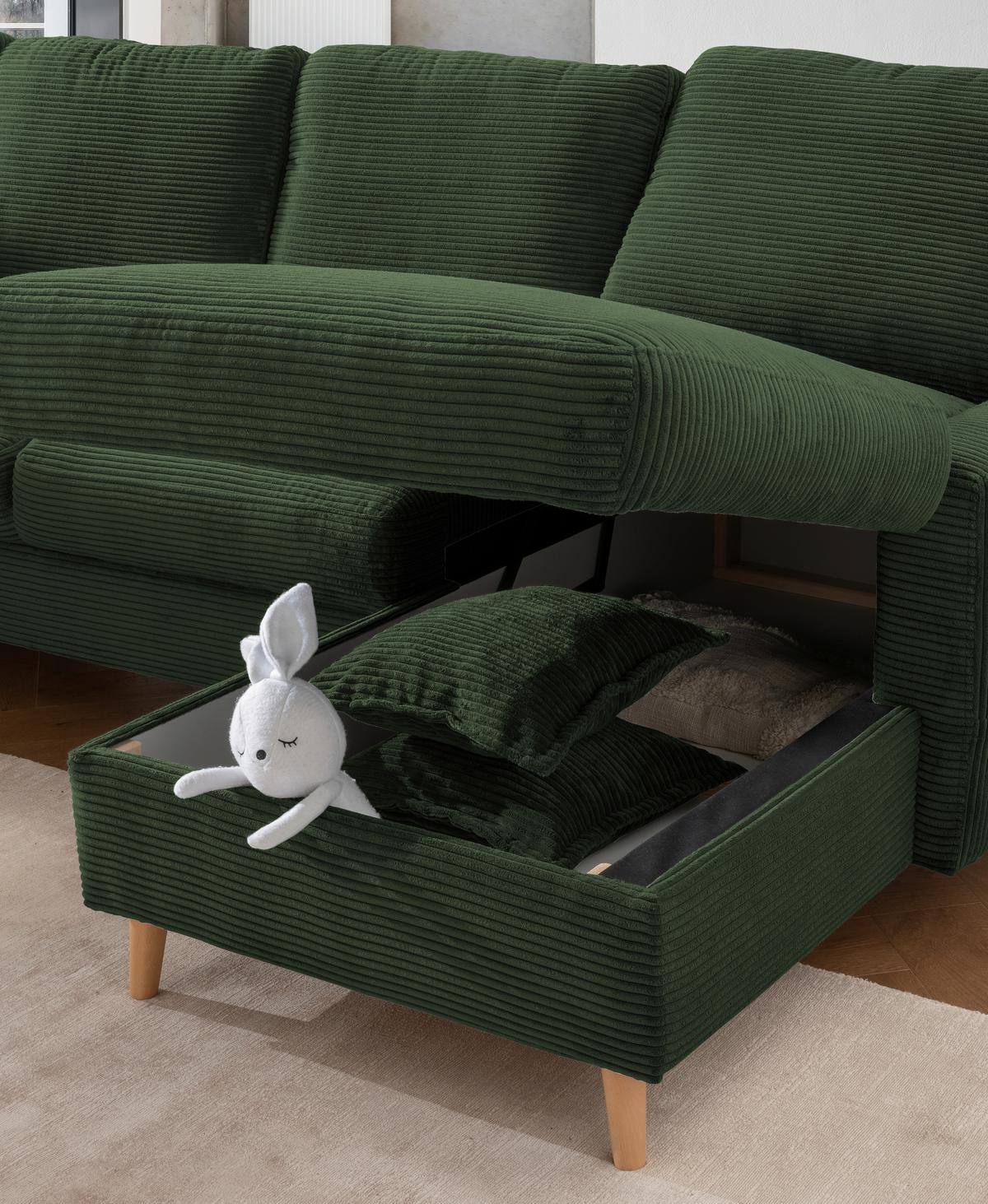 Ecksofa Valentina - Dunkelgrün/Naturfarben, Design, Textil (228/150cm) - P & B