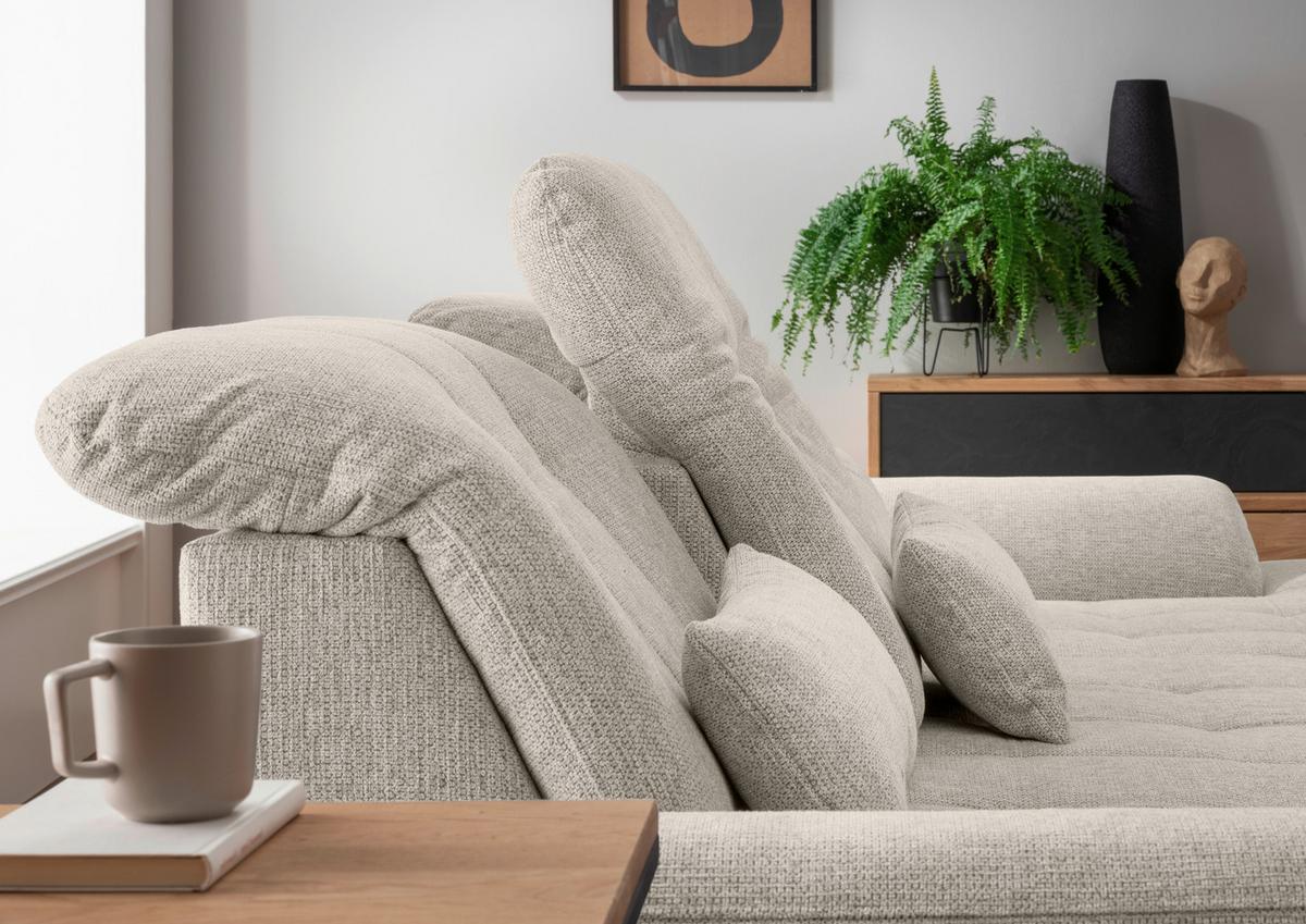 Ecksofa Rigatti, Beige S: 314x184 cm - Chromfarben/Beige, MODERN, Textil (314/184cm) - Livetastic