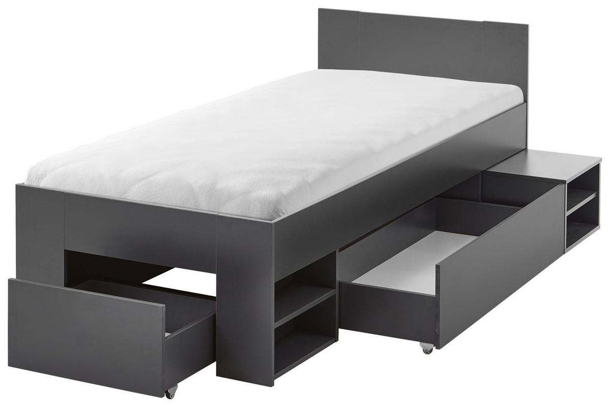 Stauraumbett mit Bettladen 90x200cm Azurro Anthrazit - Anthrazit, MODERN, Holzwerkstoff (90/200cm)