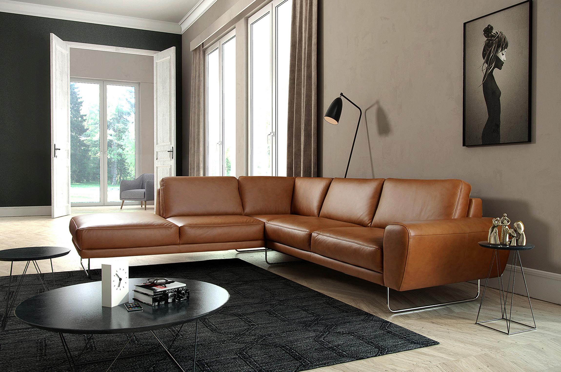 Ecksofa Spring Cognac Chrom S: 250x273 Cm - Chromfarben/Cognac, Design, Leder (250/273cm) - Livetastic