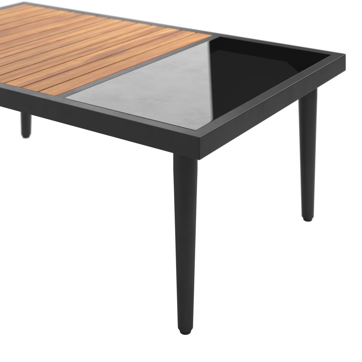 Loungegarnitur Nara - Schwarz/Akaziefarben, MODERN, Glas/Holz (185/146,5cm) - Beldano
