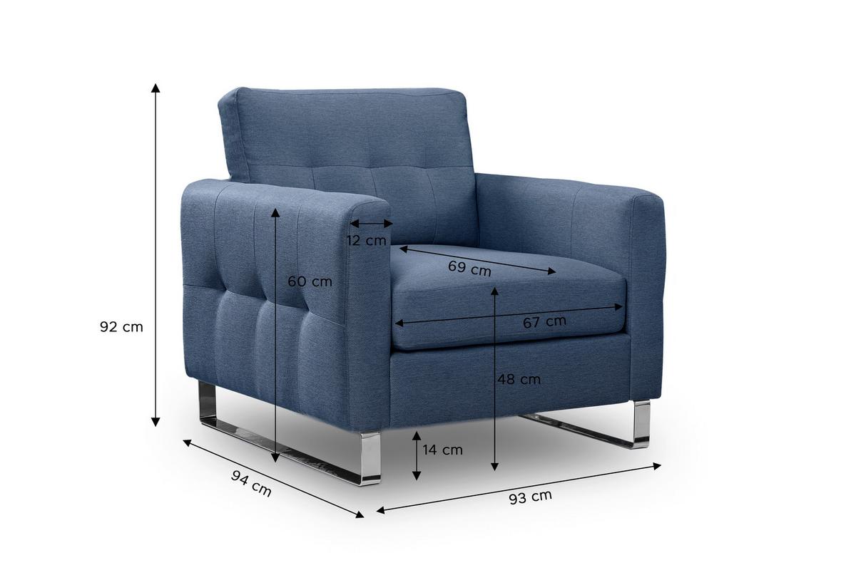1,5-Sitzer Hera Dunkelblau B: 93cm - Chromfarben/Dunkelblau, Basics, Holz/Textil (93/92/94cm) - MID.YOU